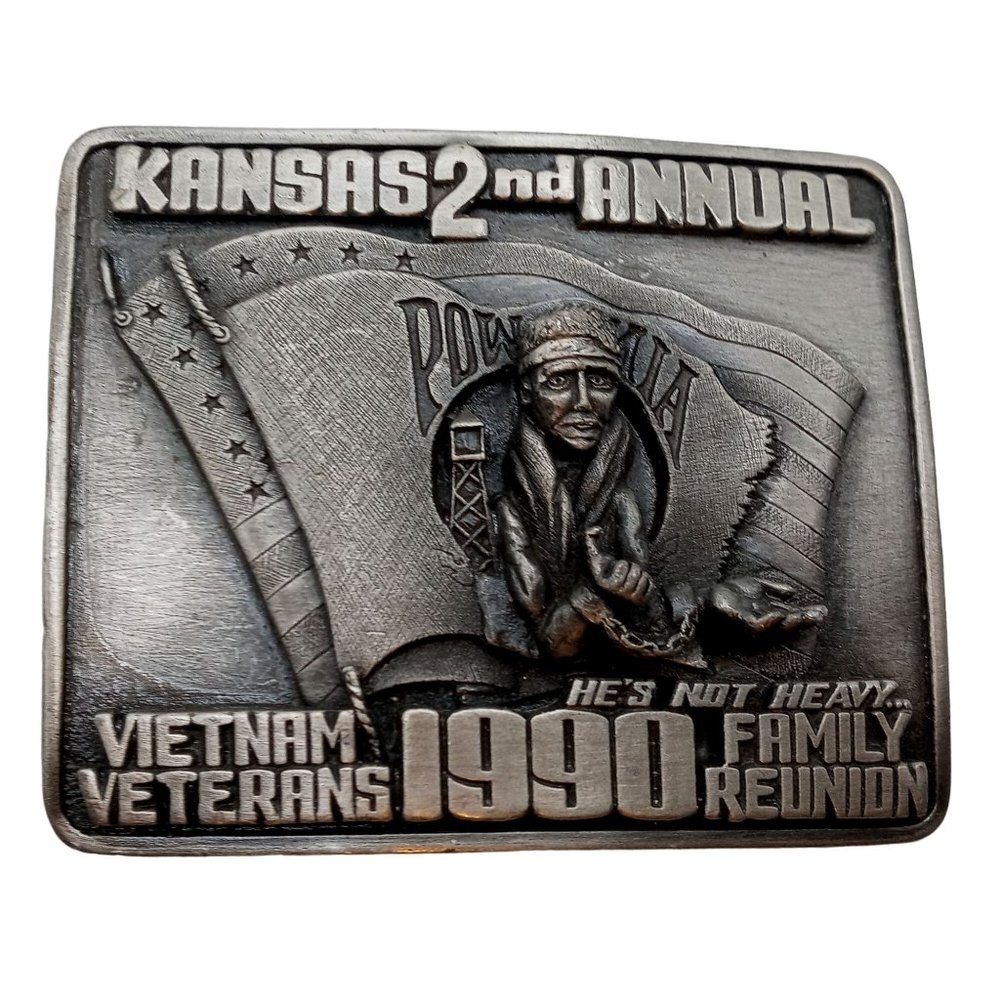 Kansas Vietnam Veterans Belt Buckle 1990 2nd Annual Family Reunion POW MIA KS